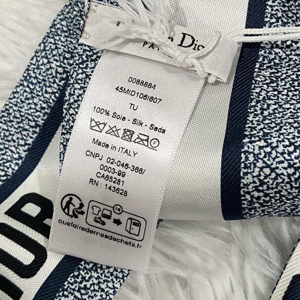 Dior Slim Logo Silk Scarf Tie - White & Navy - Picture 6 of 8